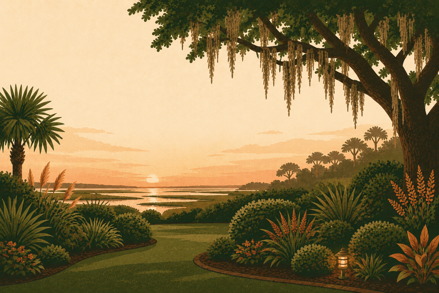 Beautiful Lowcountry landscape at dusk